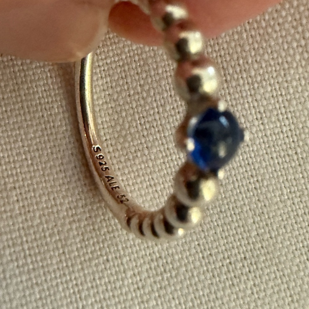 Silver Beaded Ring With Blue Stone - image 2
